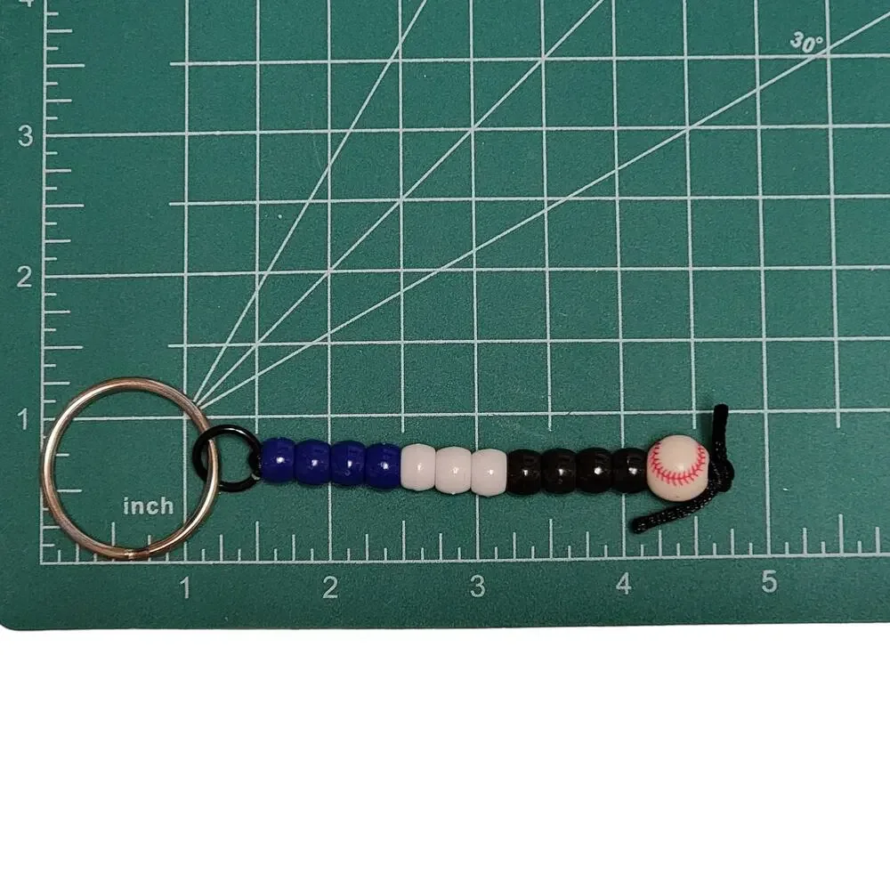 Baseball Keychain Blue White Black MLB Little League Sports‎ Fan Handmade Beaded